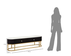 Meuble TV Montpellier avec tiroir Tissu matelassé Noir et Simili-marbre dessus Métal doré