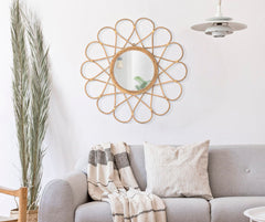 Miroir mural rond Almeria Rotin