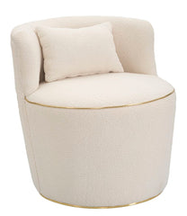 Fauteuil rond en Tissu Crème avec décorations dorées