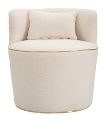 Fauteuil rond en Tissu Crème avec décorations dorées