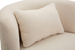 Fauteuil rond en Tissu Crème avec décorations dorées