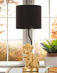 Lampe de table Singe doré abat-jour Tissu Noir