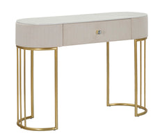 Console rectangulaire Montpellier Tissu matelassé Crème dessus faux marbre et structure métal doré