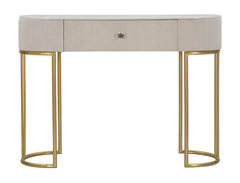 Console rectangulaire Montpellier Tissu matelassé Crème dessus faux marbre et structure métal doré