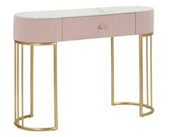 Console rectangulaire Montpellier Tissu matelassé Rose plateau imitation marbre structure métal doré
