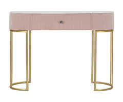 Console rectangulaire Montpellier Tissu matelassé Rose plateau imitation marbre structure métal doré