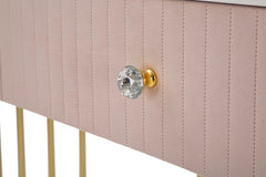 Console rectangulaire Montpellier Tissu matelassé Rose plateau imitation marbre structure métal doré