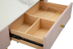 Console rectangulaire Montpellier Tissu matelassé Rose plateau imitation marbre structure métal doré