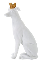 Statue de chien assis Blanc avec couronne Dorée