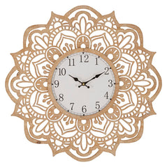 Horloge murale sculptée Ø 60 cm bois naturel