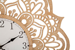 Horloge murale sculptée Ø 60 cm bois naturel
