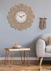 Horloge murale sculptée Ø 60 cm bois naturel