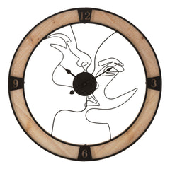 Horloge murale ronde cadre en bois avec visages stylisés