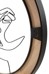 Horloge murale ronde cadre en bois avec visages stylisés