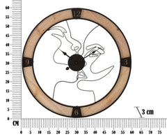 Horloge murale ronde cadre en bois avec visages stylisés