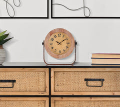 Horloge de table ronde métal et bois naturel