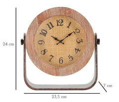 Horloge de table ronde métal et bois naturel