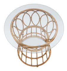 Table basse ronde Panama métal rotin et verre