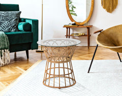 Table basse ronde Panama métal rotin et verre