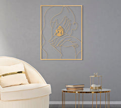 Panneau mural décoratif visage avec mains et papillon en fer