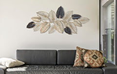 Panneau mural métallique feuilles 3D motifs géométriques et floraux