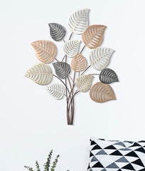 Panneau mural décoratif 3D en métal design feuilles couleur nature