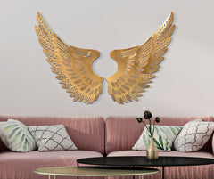 Panneaux muraux décoratifs 3D en Fer doré Ailes set de 2