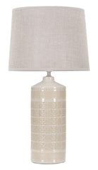 Lampe de table céramique décorations géométriques abat-jour tissu blanc