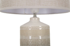 Lampe de table céramique décorations géométriques abat-jour tissu blanc