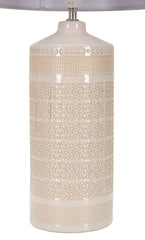 Lampe de table céramique décorations géométriques abat-jour tissu blanc