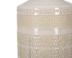 Lampe de table céramique décorations géométriques abat-jour tissu blanc