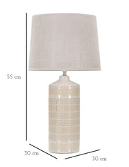 Lampe de table céramique décorations géométriques abat-jour tissu blanc