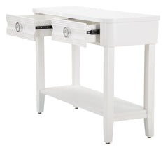 Console en bois blanc 2 tiroirs avec étagère