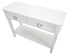 Console en bois blanc 2 tiroirs avec étagère