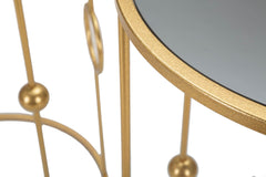 Ensemble de tables rondes en métal doré avec plateau en verre miroir