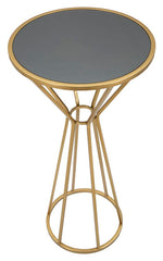 Table ronde Nouveau métal doré et verre miroir