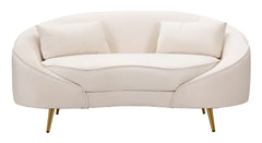 Canapé 2 places Oslo en tissu beige pieds métal doré avec 2 coussins