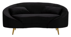 Canapé 2 places Oslo Tissu Noir pieds métal Doré avec 2 coussins