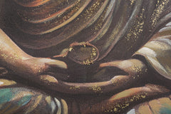 Peinture sur toile Bouddha en prière avec cadre en bois