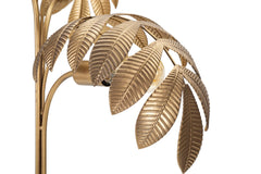 Lampe de table en métal doré 3 points lumineux base ronde feuilles exotiques