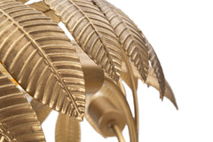 Lampe de table en métal doré 3 points lumineux base ronde feuilles exotiques