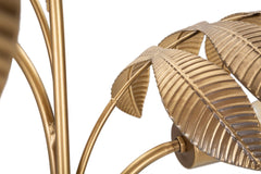 Lampe de table en métal doré 3 points lumineux base ronde feuilles exotiques