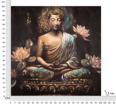 Peinture sur toile Bouddha en prière avec cadre en bois