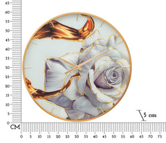 Horloge murale ronde décorée d'une rose cadre doré