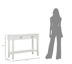Console en bois blanc 2 tiroirs avec étagère