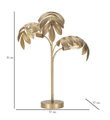 Lampe de table en métal doré 3 points lumineux base ronde feuilles exotiques