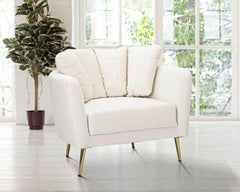 Fauteuil Kiev Tissu Beige pieds Métal Doré