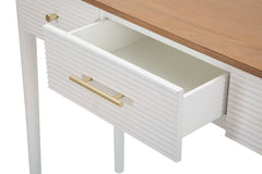 Console rectangulaire Matera Bois Blanc et plateau Marron, 3 tiroirs, poignées Dorées