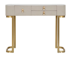 Console 3 tiroirs Tissu Blanc dessus façon Marbre pieds dorés
