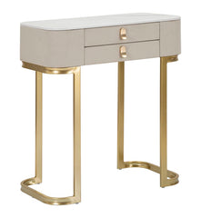 Console 2 tiroirs tissu Blanc dessus marbre pieds dorés